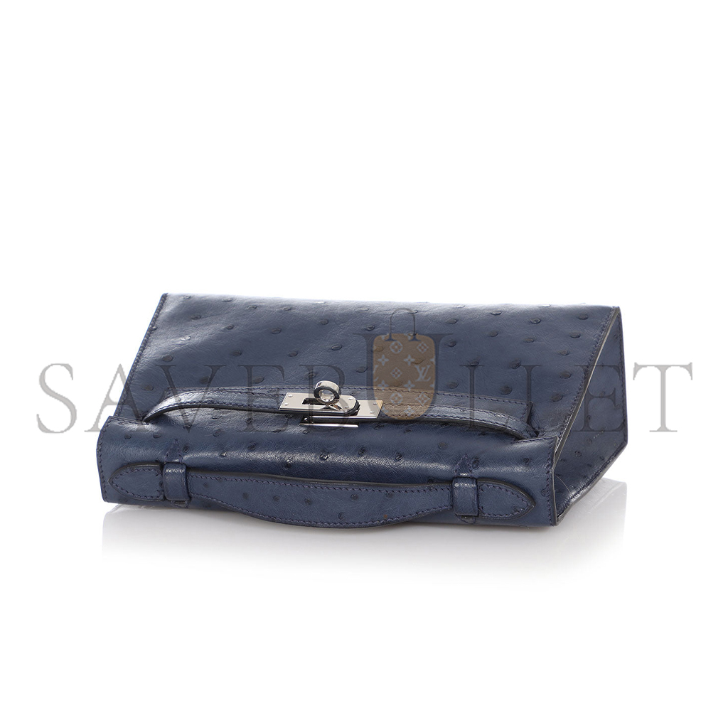 HERMÈS MASTER  BLEU DE MALTE OSTRICH KELLY POCHETTE (22*14*7cm) 